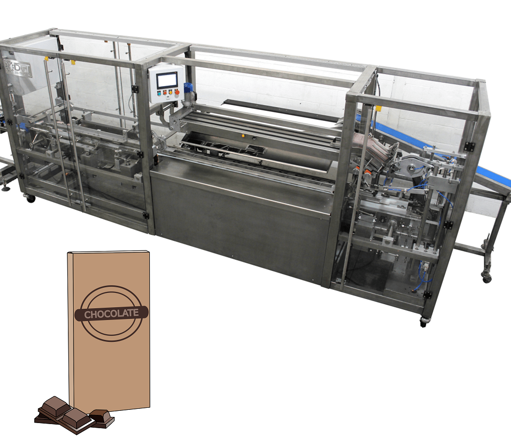Semi-automatic cartoning machine for chocolate bars
